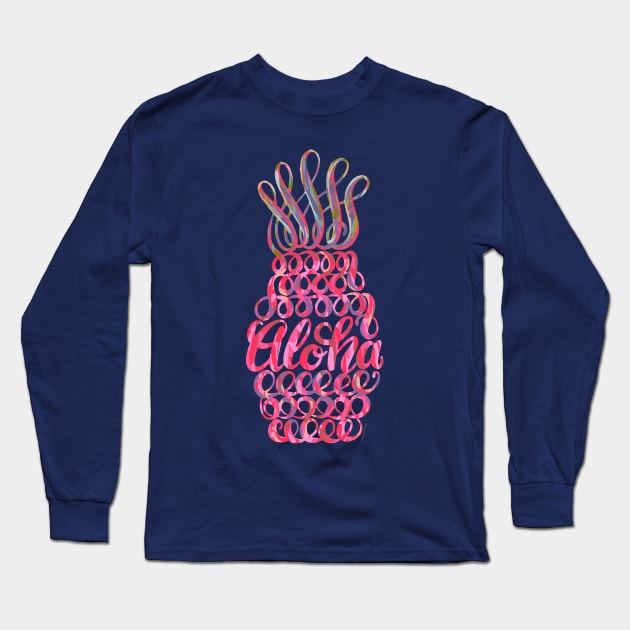 Cute Pink Pineapple Hawaii Aloha Unique Design Long Sleeve T-Shirt by DoubleBrush